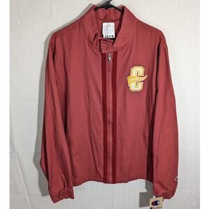 Champion XL Redwood Red Jacket Men’s Cotton Varsity Logo Patch Full Zip NWT